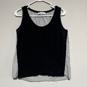LOFT Womens Black White Striped Tunic Tank Top Size Small Sleeveless